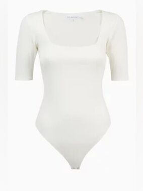 Good American Cream Ribbed Square-Neck Bodysuit